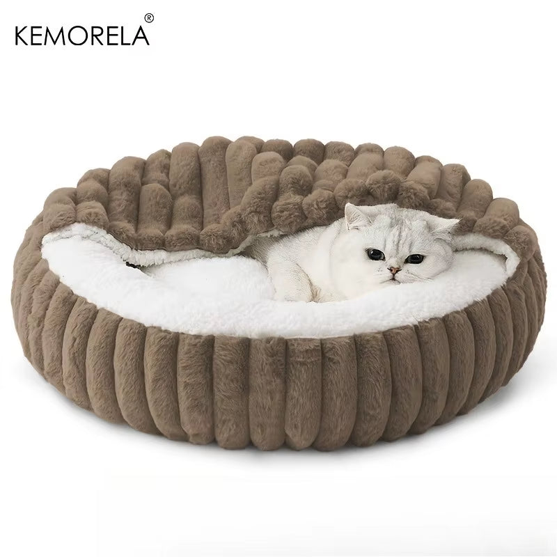 Calming Warm Kitten Bed round Hooded Cat Cave, Indoor Puppy Sleeping Bed Suitable for Cat Dog Non-Slip Bottom Cat Cushion