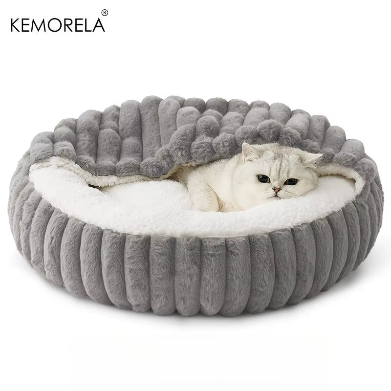 Calming Warm Kitten Bed round Hooded Cat Cave, Indoor Puppy Sleeping Bed Suitable for Cat Dog Non-Slip Bottom Cat Cushion