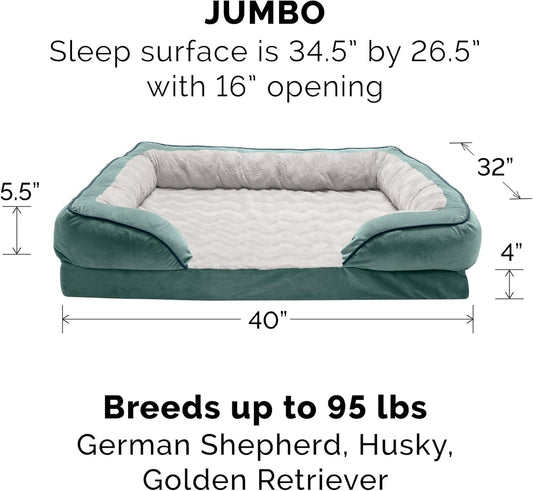 Memory Foam Dog Bed for Large Dogs W/ Removable Bolsters & Washable Cover, for Dogs up to 95 Lbs - Plush & Velvet Waves Perfect Comfort Sofa - Celadon Green, Jumbo/Xl
