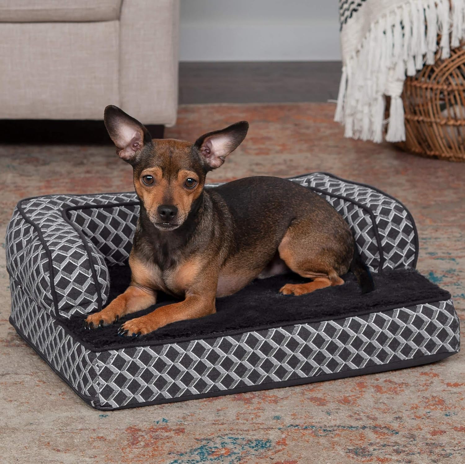 Comfy Couch Plush & Décor Sofa-Style Egg Crate Orthopedic Foam Dog Bed - Diamond Gray, Small