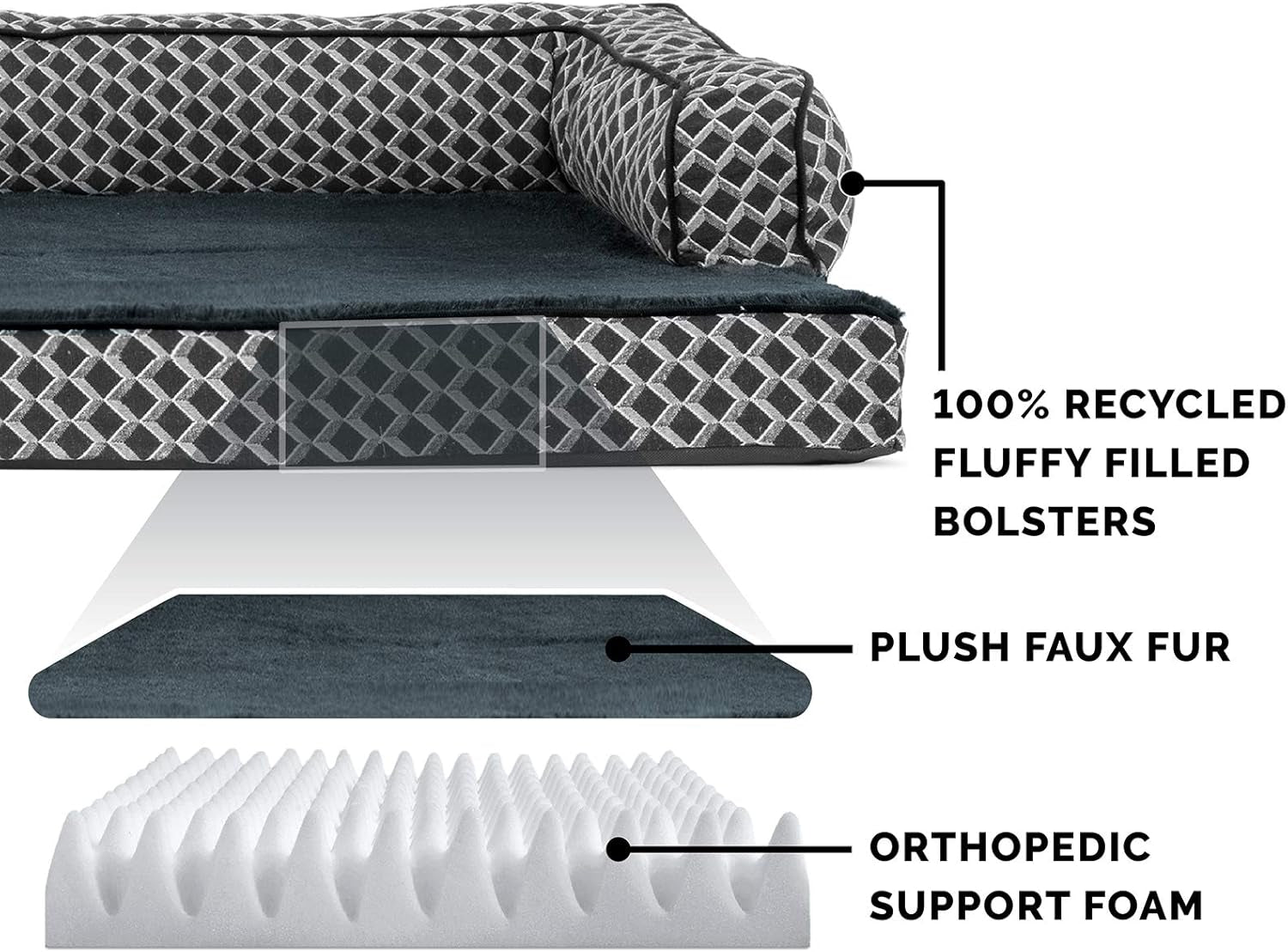 Comfy Couch Plush & Décor Sofa-Style Egg Crate Orthopedic Foam Dog Bed - Diamond Gray, Small