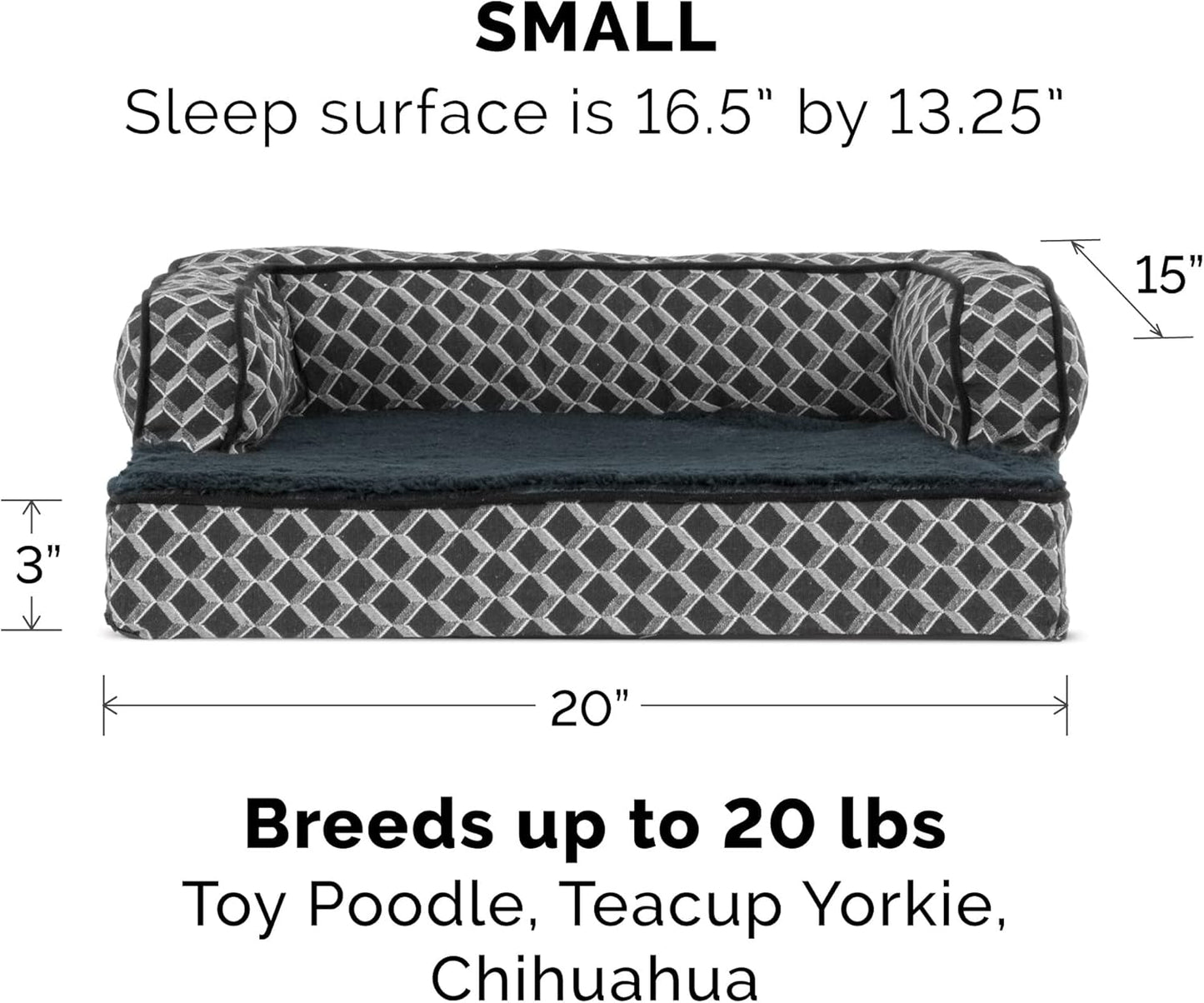 Comfy Couch Plush & Décor Sofa-Style Egg Crate Orthopedic Foam Dog Bed - Diamond Gray, Small