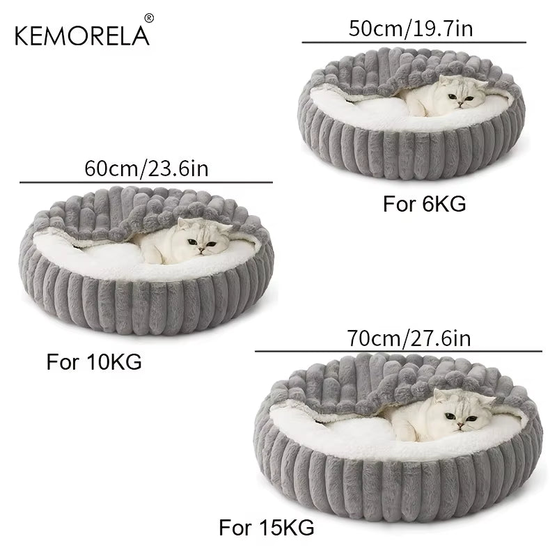 Calming Warm Kitten Bed round Hooded Cat Cave, Indoor Puppy Sleeping Bed Suitable for Cat Dog Non-Slip Bottom Cat Cushion